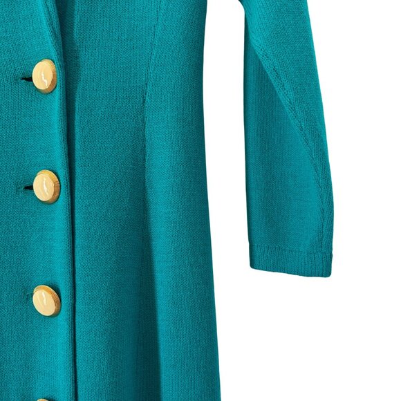 St. John Teal Santana Knit Body Con Dress Double Breasted Ornate Buttons, Sz 4 - Picture 6 of 8